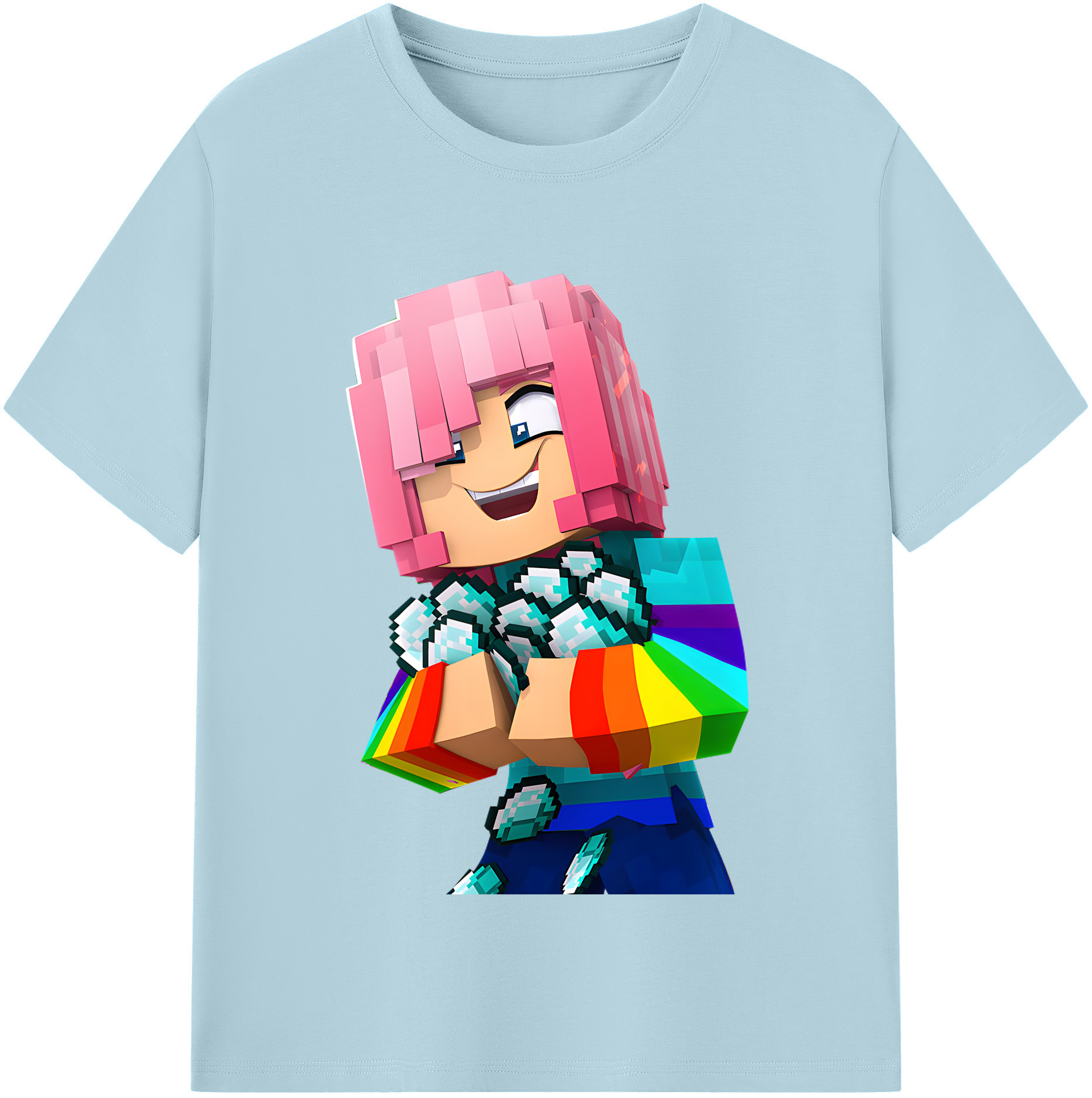 （画像用） マインクラフト ブロックの世界 Minecraft MC Block world 綿100％半袖Tシャツ（フロントプリント）